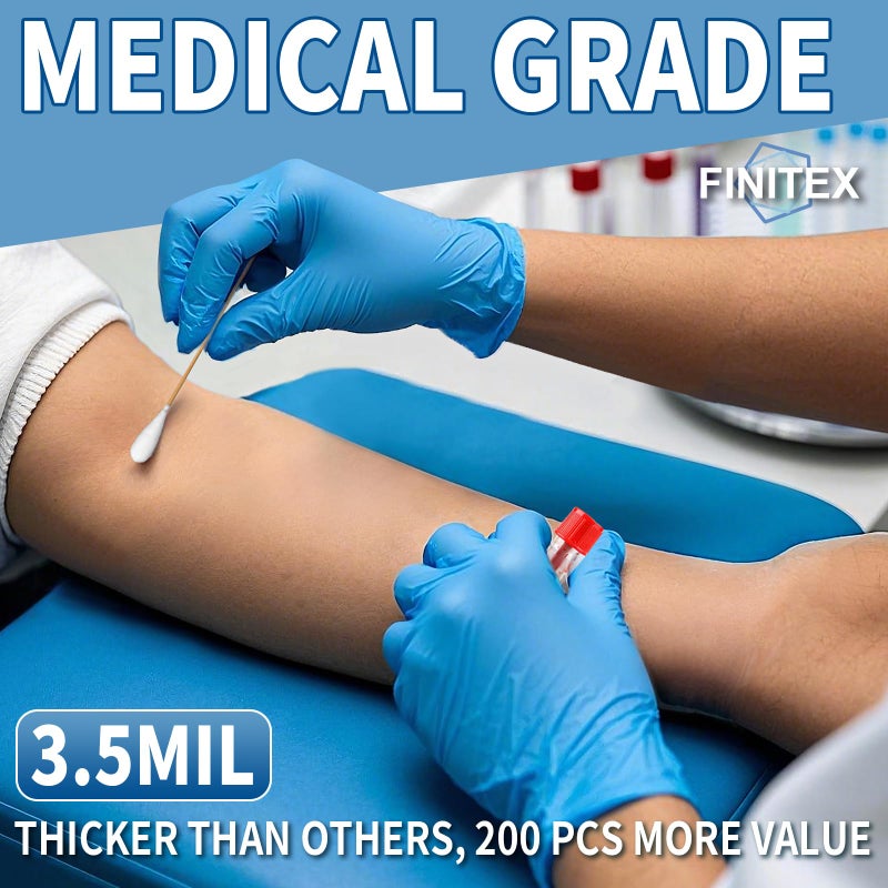 FINITEX Blue Disposable Nitrile Exam Gloves - 200 PCS/BOX 3.5mil Rubber Powder-Free Latex-Free Medical Examination Home Cleaning Food Gloves, MEDIUM - Image 2